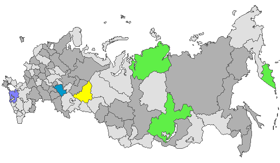 Fig. 4. Geographic distribution of RT-PCR detected influenza viruses in cities under surveillance in Russia, week 45 of 2024