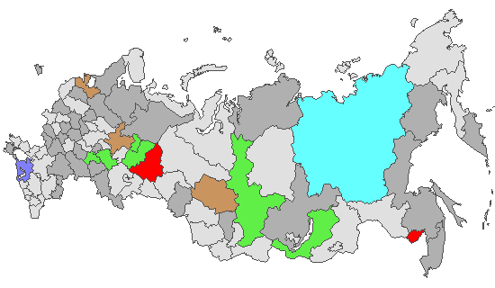 Fig. 4. Geographic distribution of RT-PCR detected influenza viruses in cities under surveillance in Russia, week 20 of 2026
